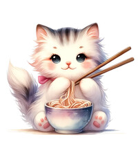 Kawaii Cat Ramen Anime Eating Cute Noodles