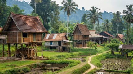 Fototapeta premium Homes Blossoming on a Verdant Canvas