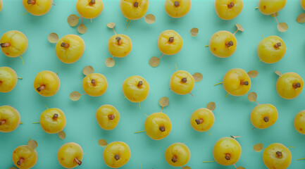 Fototapeta premium Fresh potatoes on a blue background. Flat lay 