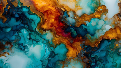 Abstract colorful ink blending background