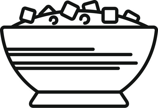recommend clip art: Black and white line art illustration of a bowl filled with cereal and milk