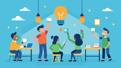 In classrooms students have rep traditional light bulbs with energyefficient ones reducing the schools energy consumption and saving on electricity costs.. Vector illustration