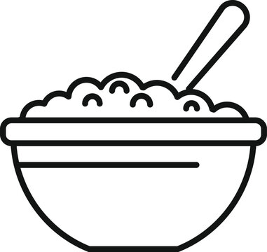 recommend clip art: Minimalistic line art illustration of a bowl of rice with a spoon