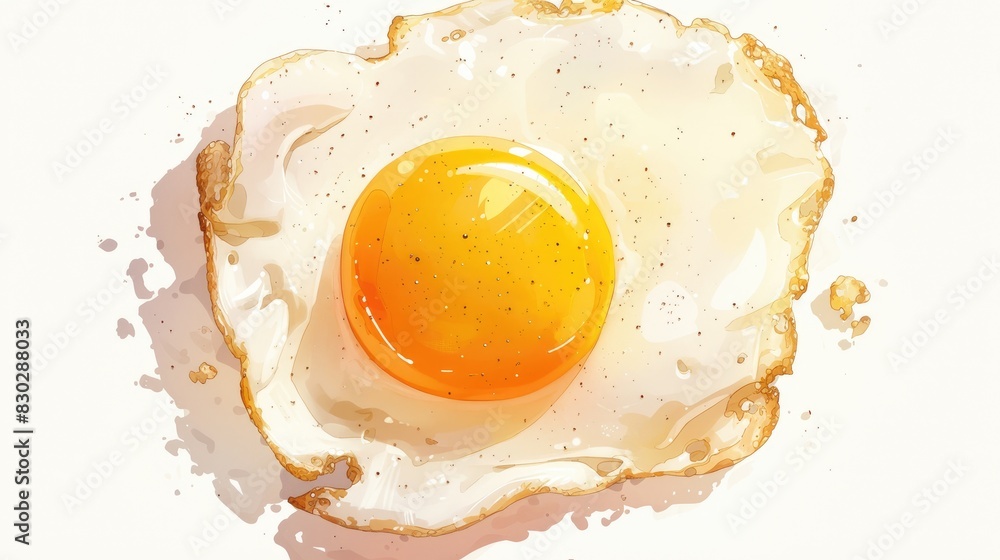 Poster illustration of perfectly fried scrambled eggs with a single yolk captured from a top view presented