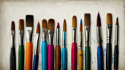 Fototapeta premium Array of colorful paintbrushes on white