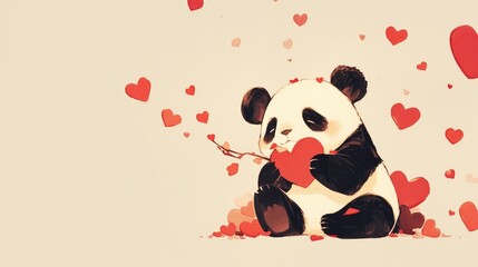A charming panda adorned with red hearts