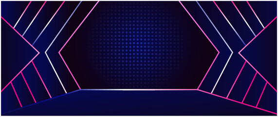 illustration rendering of futuristic cyberpunk display, gaming scifi stage pedestal background, gamer banner sign of neon glow stand podium for product