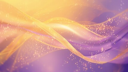 Tranquil backdrop: soft yellow to deep purple gradient delicate ribbon-like patterns gentle glimmering lights backdrop