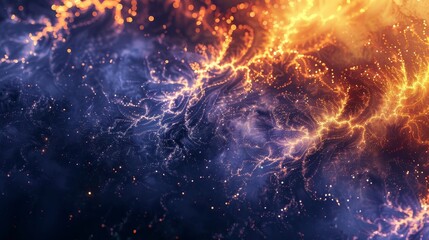 Obraz premium Gradient from bronze to deep indigo fractal-like patterns glowing lines backdrop