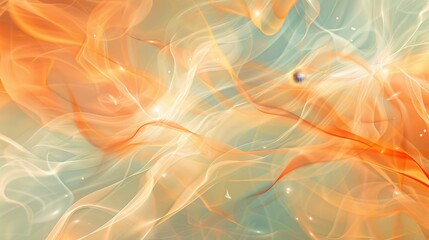 Obraz premium Mix of orange and cool mint swirling smoke patterns luminous points backdrop