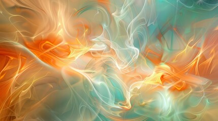 Warm orange and mint mix swirling smoke patterns luminous points backdrop