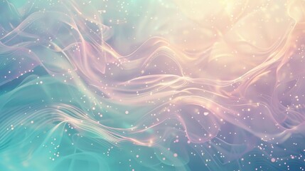 Serene background pastel mint and soft lavender blend wave patterns glowing stars backdrop