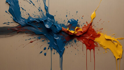 Explosive collision of blue and red paint