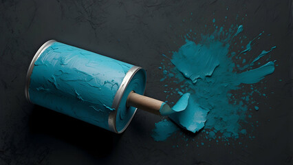 Overturned paint can with blue spill