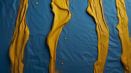 Yellow paint draping over blue backdrop