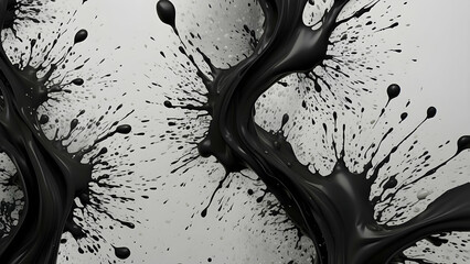 Dynamic black paint splatter on white