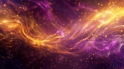 Obraz premium Dynamic wallpaper with bright yellow and deep purple mix swirling patterns starry lights backdrop