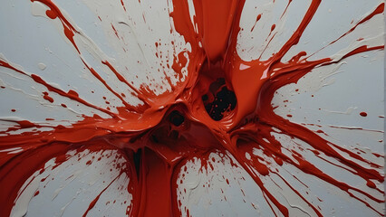 Explosive red paint splash on white