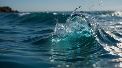 Crisp wave curling in a clear blue ocean