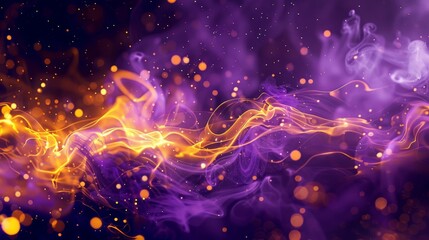 Fototapeta premium Bright yellow and deep purple mix swirling patterns starry lights backdrop