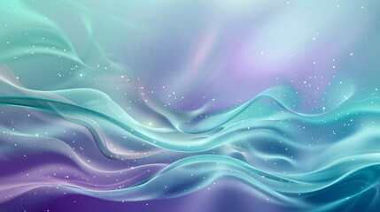 Soft mint green and rich purple abstract waves with starry glows backdrop