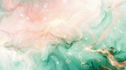 Fototapeta premium Blush pink and rich emerald tones in fluid textures backdrop