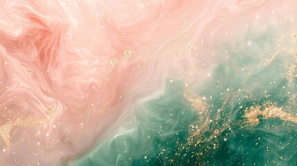 Fototapeta premium Soft blush pink and rich emerald abstract waves backdrop