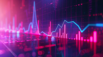 Fototapeta premium Digital interface displaying a dynamic stock market graph with illuminated lines