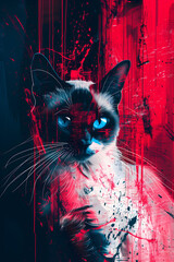 Siamese cat with bright blue eyes portrait abstract