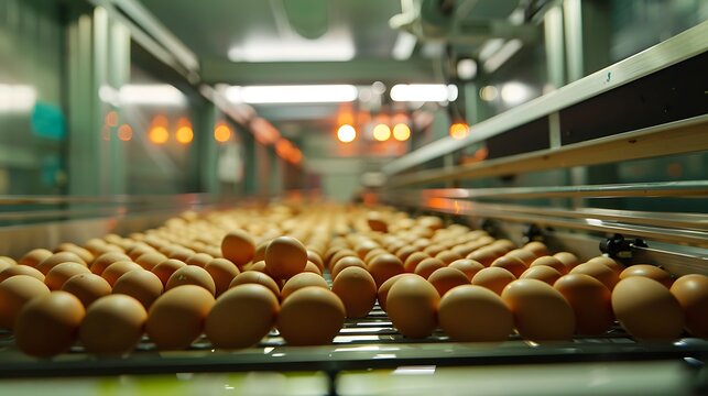 Chicken eggs in incubator, poultry farm