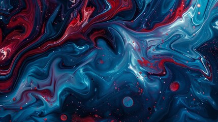 Bright cerulean and crimson hues swirling marble textures scattered orbs vibrant Independence Day celebration backdrop