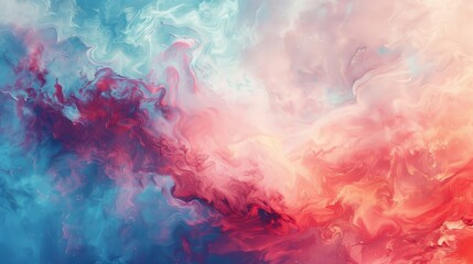 Dynamic abstract wallpaper: bright crimson soft sky blue hues swirling textures luminous particles 4th of July energy backdrop