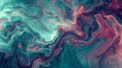 Abstract background: bright aquamarine deep burgundy hues swirling textures glowing stars Independence Day spirit backdrop