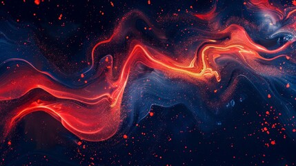 Abstract: bright vermilion rich navy tones swirling flame-like patterns shimmering particles Independence Day grandeur backdrop