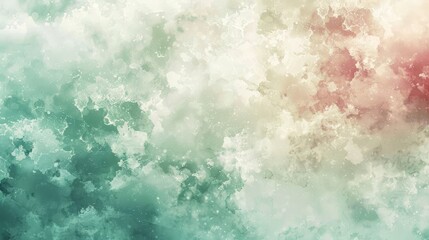 Obraz premium Mint green and ruby hues blend cloud-like patterns luminous particles tranquil ambiance backdrop