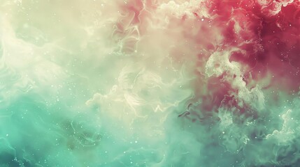 Obraz premium Soft mint green deep ruby hues cloud-like patterns luminous particles tranquil vibe backdrop