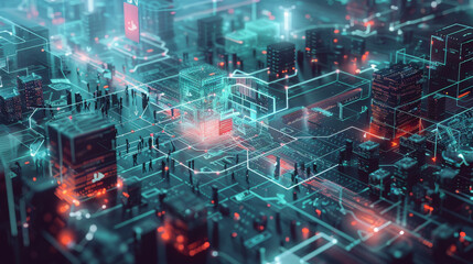 Fototapeta premium A cityscape with a lot of people and buildings