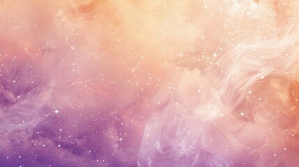 Calming backdrop: soft apricot deep plum hues delicate cloud-like patterns luminous stars tranquil celebration backdrop