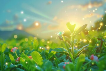 Fototapeta premium An agricultural drone downloading data to an edge computing device in a field to optimize crop management decisions