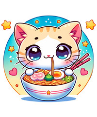 Kawaii Cat Ramen Anime Eating Cute Noodles