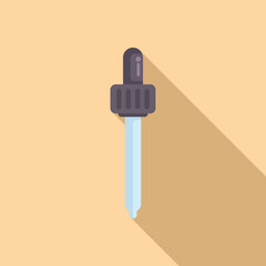 Minimalistic flat design dropper vector illustration with long shadow on beige background, perfect for laboratory, medical, pharmaceutical, science, and healthcare concepts