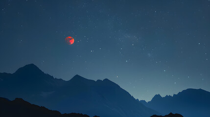 A beautiful night sky with a red moon and a blue sky