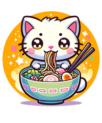 Kawaii Cat Ramen Anime Eating Cute Noodles