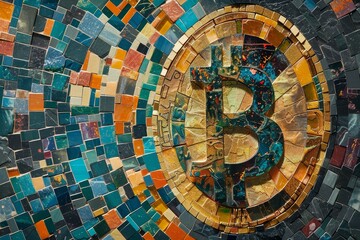 Obraz premium Artistic Interpretation: Mosaic Bitcoin Emblem in Vivid Tiles