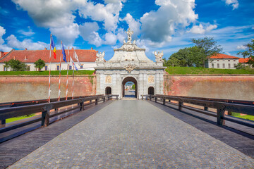 Amazing cityscape and View at principal gate for entrance in medieval fortress of Alba Iulia...