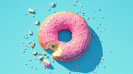 Premium 2d illustration of a donut getting active on a blue backdrop embodying the concept of a healthy food icon in isolation
