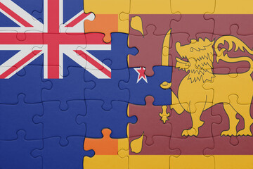puzzle with the colourful national flag of sri lanka and flag of new zealand.