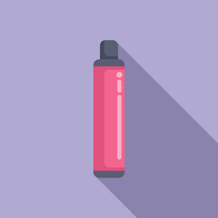 Flat design vector illustration of a pink shampoo bottle with a shadow, isolated on a purple background