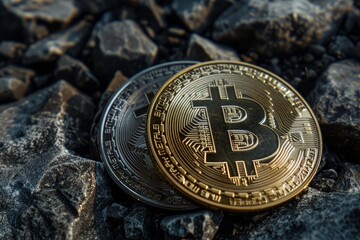 Embedded Wealth: Golden Bitcoin Emblem on a Sophisticated Circuit Board