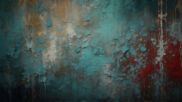 Aged wall with peeling turquoise paint
